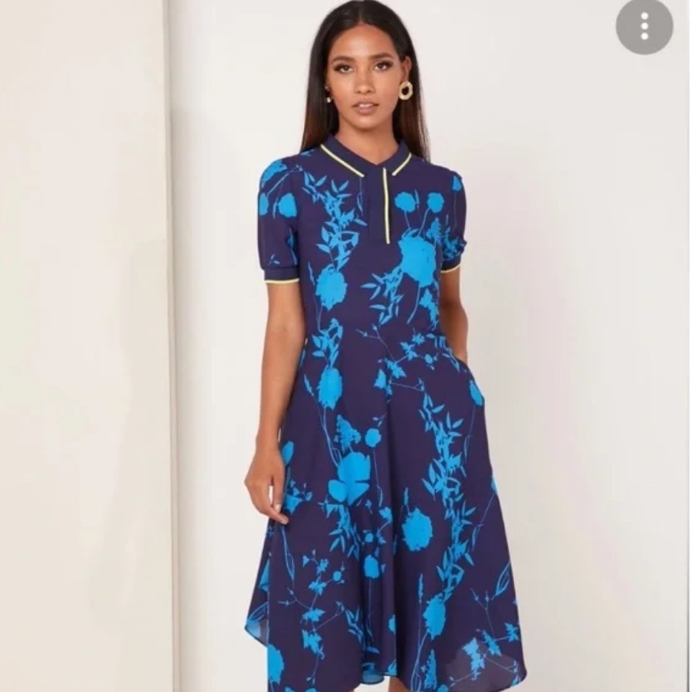 Ted Baker Bluebell Floral Print Collared Midi Dress